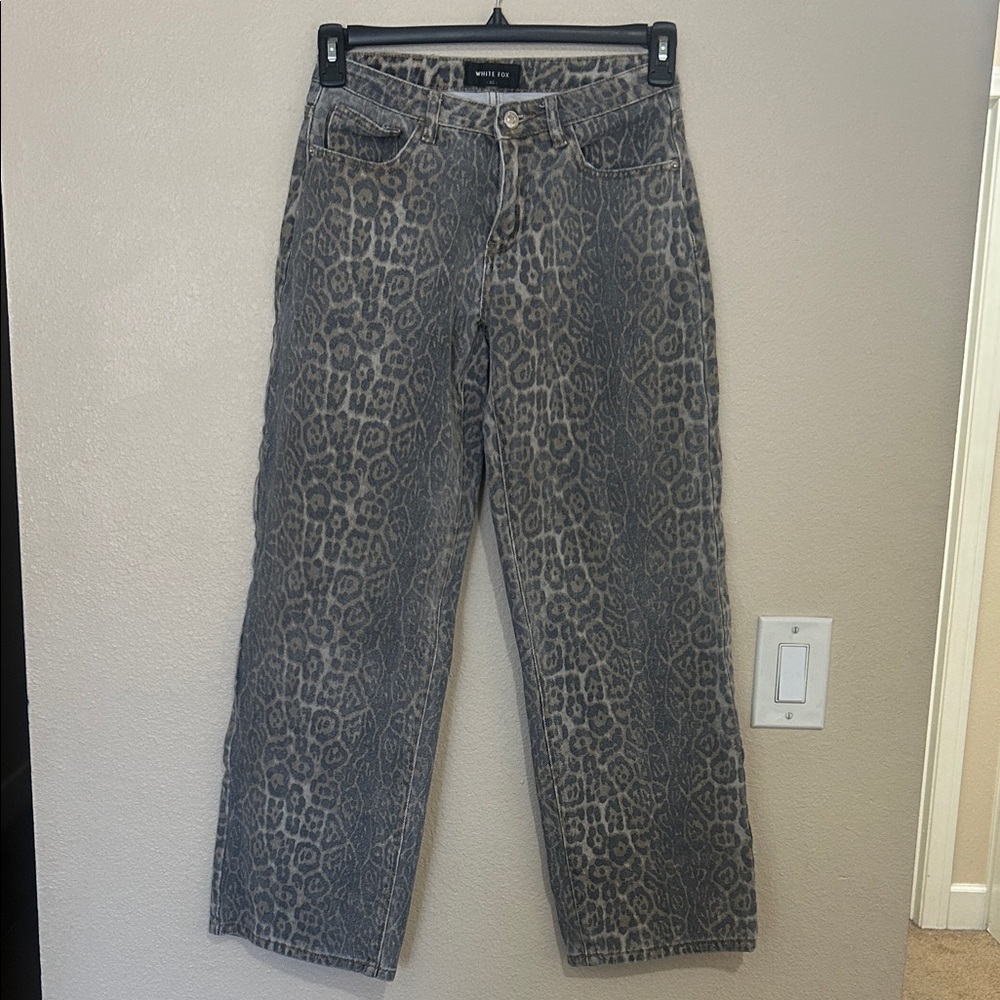 White Fox Leopard Print Jeans